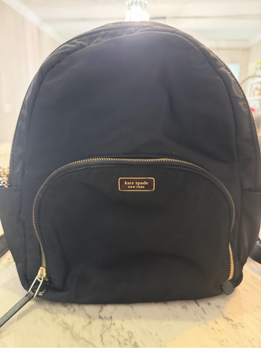 kate spade Black Nylon Backpack with Gold Accents